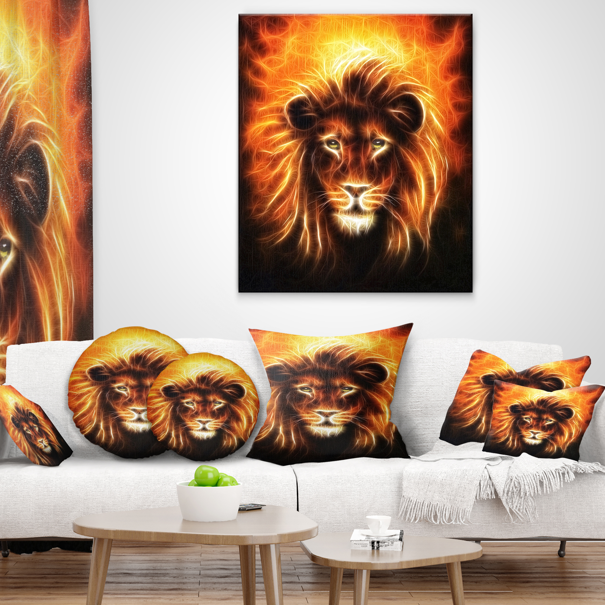 Designart Lion with Flame Mine - Animal Throw Pillow - 16x16