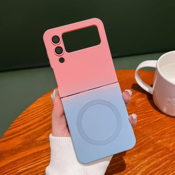 Magnetic Case for Samsung Galaxy Z Flip 3 5G, Gradient Neon Color Case Compatible with MagSafe Charger Cover Built-in Camera Lens Protector Pretty Phone Case for Women and Girl - Pink Blue