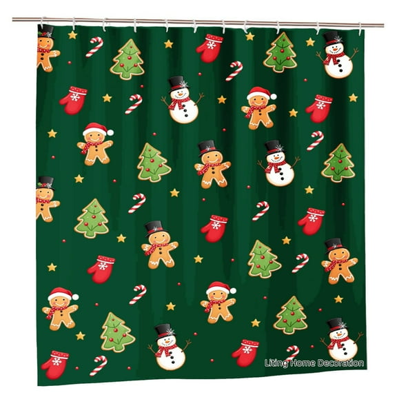 Remain Unique Christmas Gingerbread Snowman Tree Candy Cane Shower Curtain for Home Bathroom Bath Tub Decoration 72x72 inch