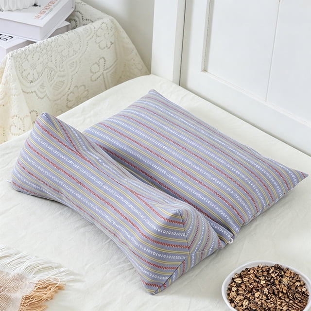 Multifunctional Triangular Neck and Lower Back Support Pillow, Natural Buckwheat Filling, Breathable Linen Cover, Removable Washable Case, 39x37x8 cm, Beige/Navy/Mint Green