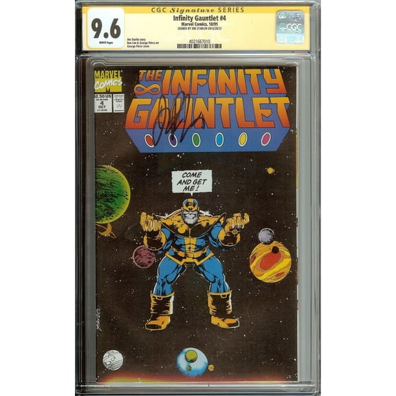 Collectible Marvel Comics Infinity Gauntlet #4 Signed Jim Starlin CGC 9.6