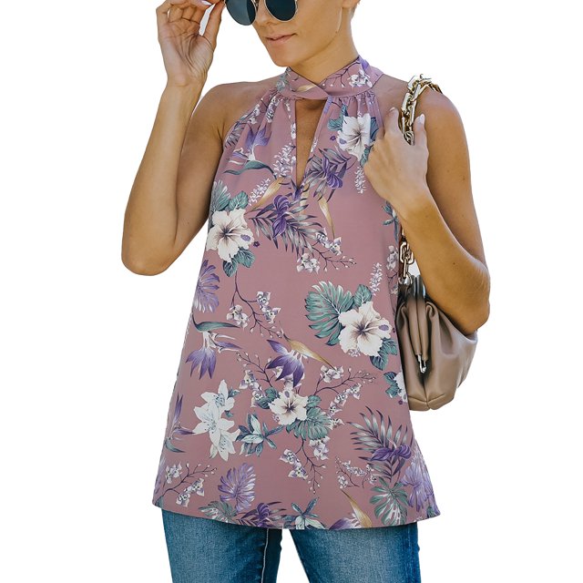 Camiseta sin mangas con cuello halter para mujer, sin mangas, cuello trasero, cierre de correa, ajuste holgado, camisetas casuales de verano