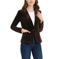 thumbnail image 6 of INSPIRE CHIC Women's Velvet Blazer Solid Color Shawl Collar One Button Wear-to-Work Suit Jacket XS Deep Brown, 6 of 8