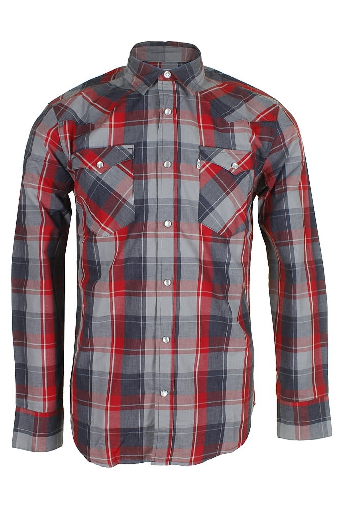 Levi's Men's Long Sleeve Western Cut Snap Plaid Shirt Red Navy S