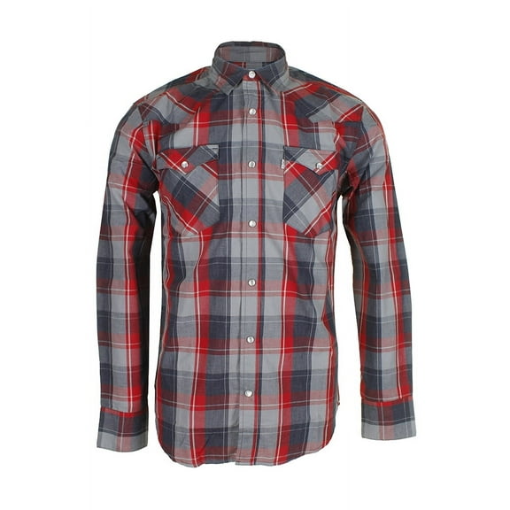 Levi's Men's Long Sleeve Western Cut Snap Plaid Shirt Red Navy XL