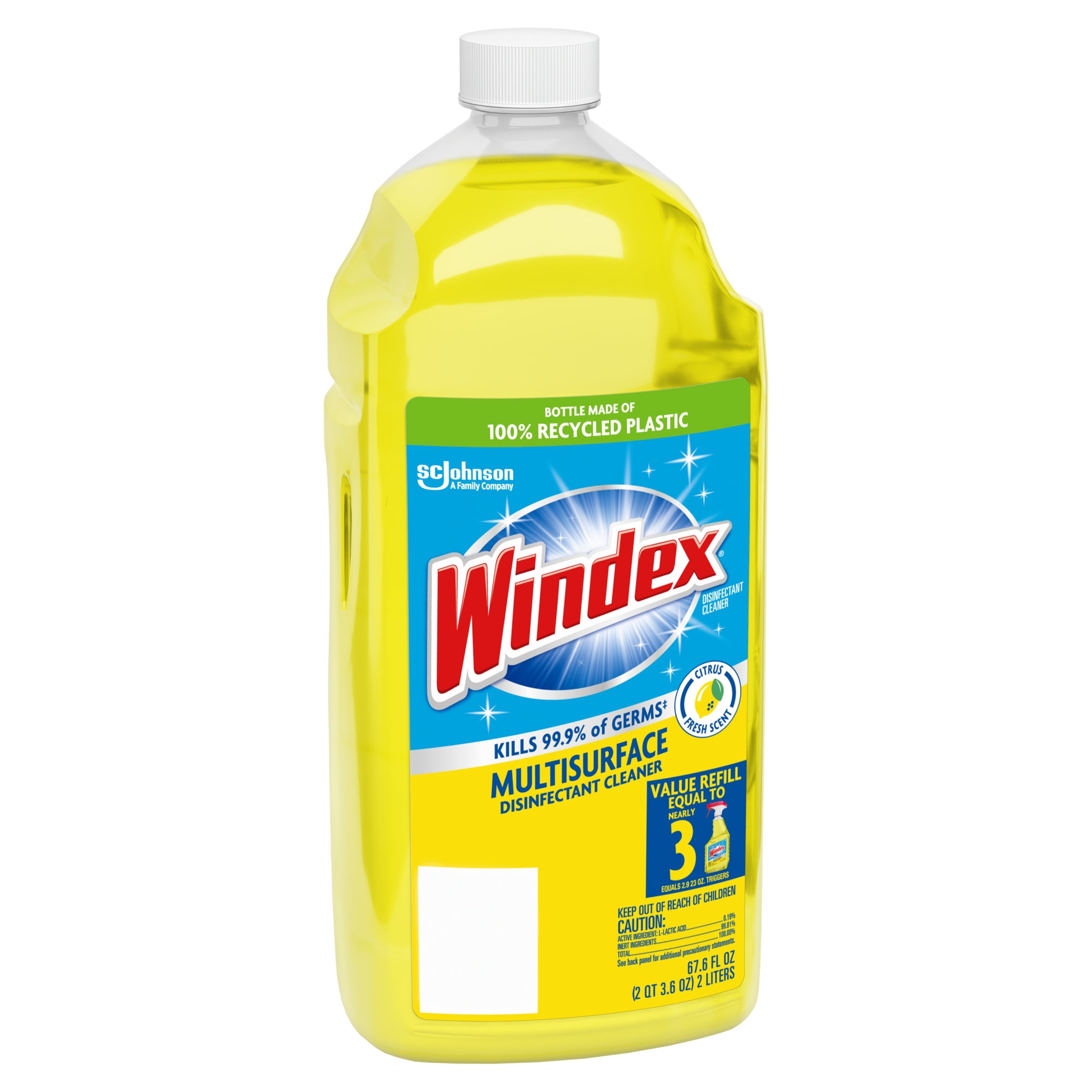 Windex MultiSurface Disinfectant Cleaner Refill, Citrus, 2 L