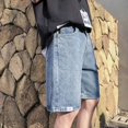 thumbnail image 2 of Pantalones cortos de mezclilla para hombre con bolsillos, pantalones vaqueros cortos rectos originales azules para hombre, nuevos pantalones cortos de moda Emo Y2k, pantalones cortos Xxxl con botones, 2 of 5