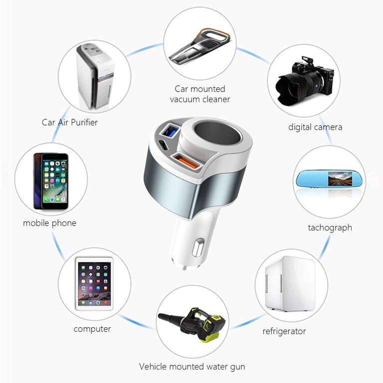 Cigarettes Lighter One To Three Car Charger, Super Fast 5V3A PD Charging  Adapter for Multiple Devices, 12V-24V Car Splitter for GPS, Dashcam, and  More