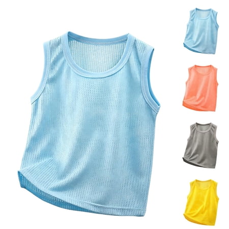 Nestiefly Toddler Girls Mesh Tank Tops Baby Boys Vest Sleeveless Athletic Training Breathable Sports Jersey Lightweight Tees Blue 110