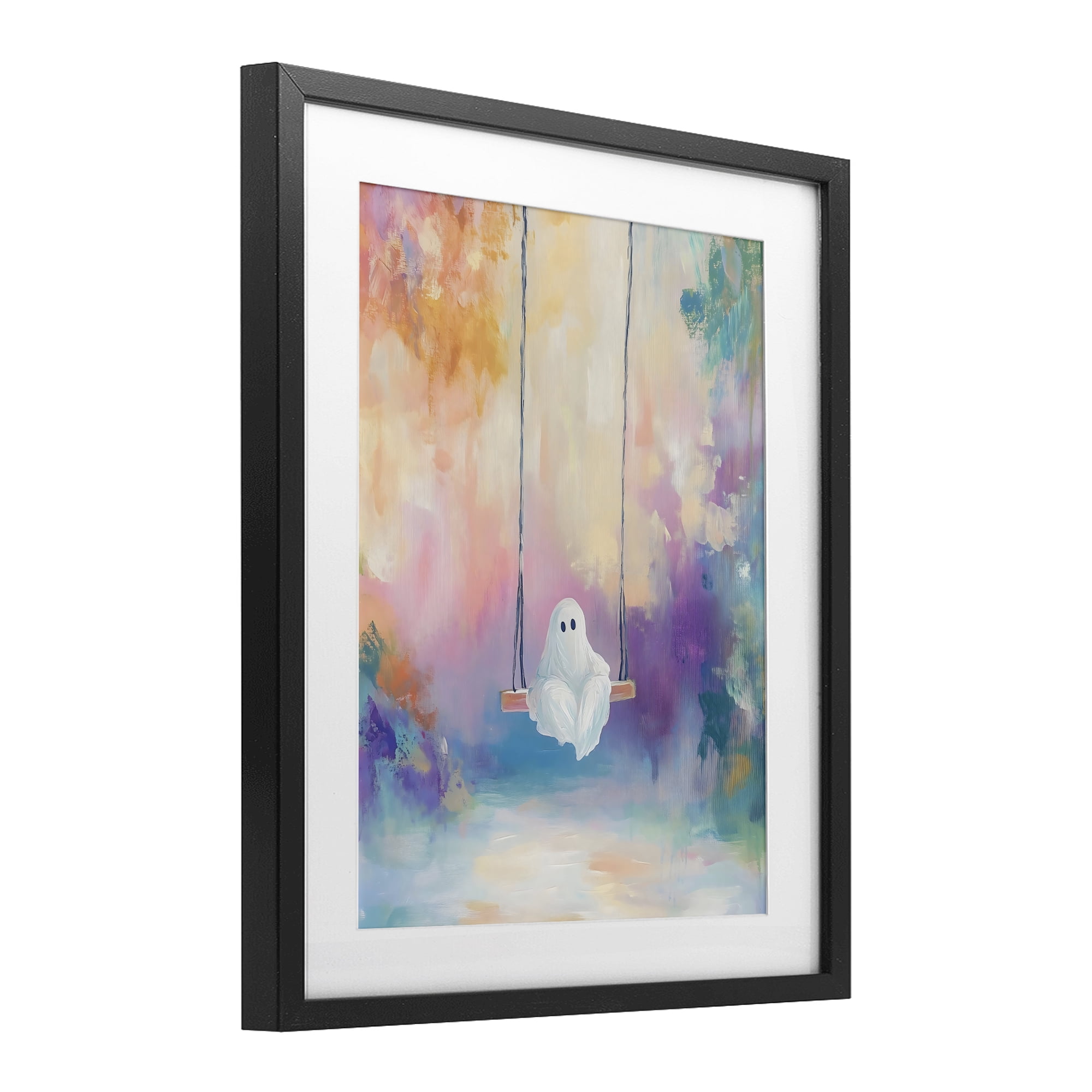 Stupell Industries Watercolor Ghost on Swing Black Framed Print Under Glass, design by The Prints Vibe
