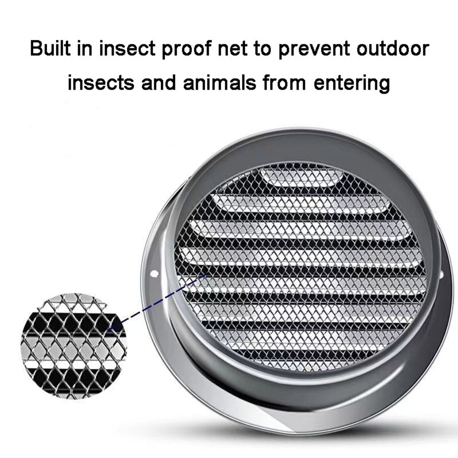 Stainless Steel Round Exhaust Vent Cover, Kitchen Range Hood Wall Protector with Rainproof Shield and Built in Screen