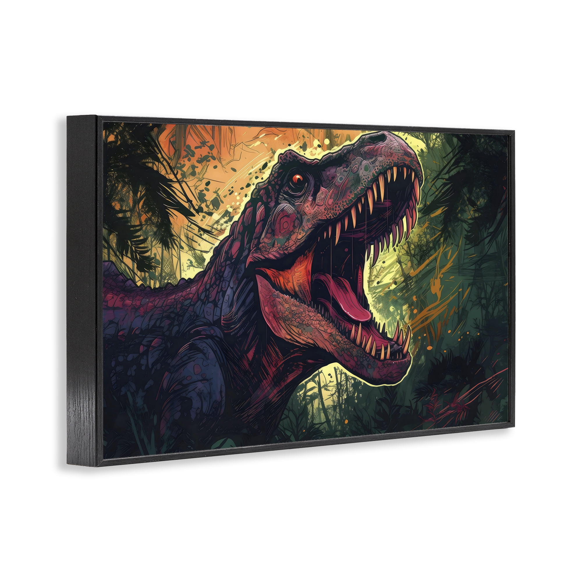 Stupell Industries Dark Roaring T-Rex Black Framed Giclee Art, design by Creative Studio
