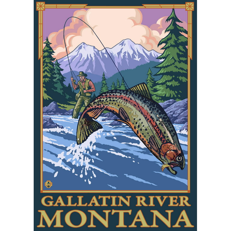 Gallatin River, Montana, Fly Fishing Scene (12x18 Wall Art Poster