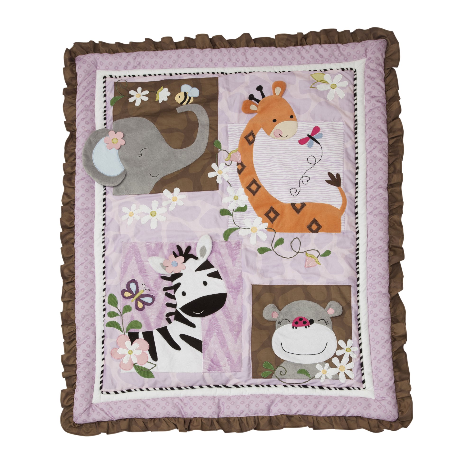 Lambs & Ivy Ladybug Jungle 4-Piece Crib Bedding Set - Brown, Purple, Animals