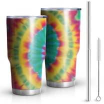 30oz Colorful Tie Dye Petal Mandala Pattern Tumblers Stainless Steel Tumbler with Lid and Straw,Vacuum Insulated Double Wall Travel Tumbler Cups Mug with Cleaning Brush for Coffee,Tea