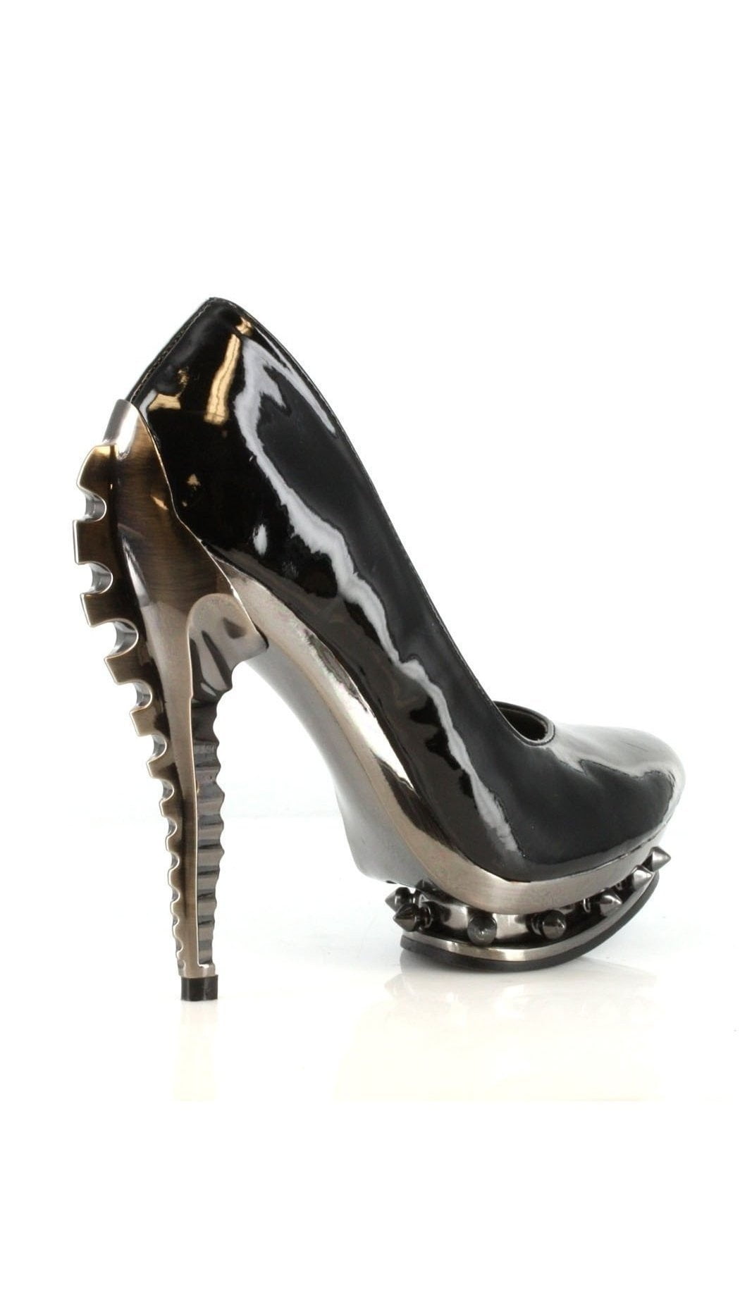 Hades Shoes H-Predator Platform Heel Steampunk Patent Pump Pewter