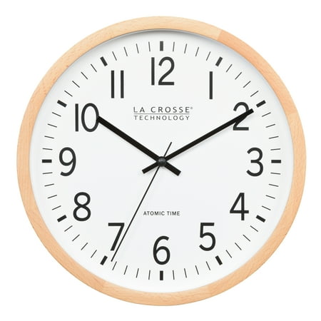 La Crosse Technology 12.8-Inch Beech Wood Atomic Analog Wall Clock, 404-53707-INT