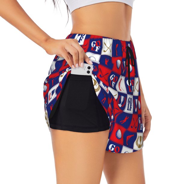 Balery golf Pantalones cortos deportivos para mujer con forro y dos bolsillos, elásticos, para entrenamiento, gimnasio, yoga-XX-Large