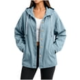thumbnail image 2 of Smsaxvxz Women's Denim Hooded Jacket Fall Fashion Oversized Drawstring Button Jean Coat with Pockets Light Blue XL, 2 of 9