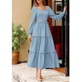 thumbnail image 3 of PRETTYGARDEN Women's Spring Long Sleeve Smocked Maxi Dress Casual Square Neck Swiss Dot Tiered Ruffle Flowy Pocket Dresses, 3 of 10