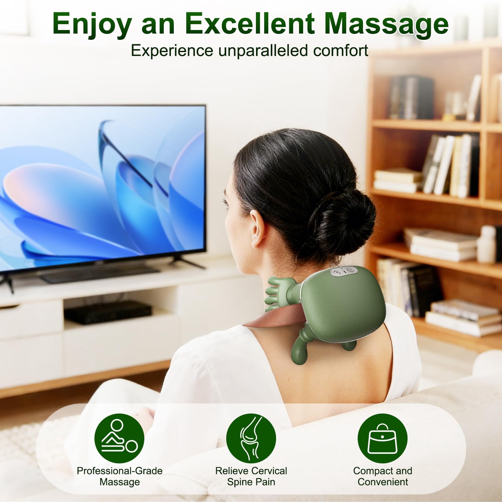 Bionic Finger Deep Tissue Neck Massager for Pain Relief – Cordless Portable Shiatsu Shoulder Massager with Heat & Compression for Home Office Car Travel