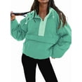 thumbnail image 3 of Veste Matelassée à Col Rond pour Femmes, Manches Longues, Coupe Ample, Demi-Glissière, à Capuche, avec Cordon de Serrage, Vert, G, 3 of 7