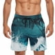 thumbnail image 5 of Ceisia Men's Wave & Palm Tree Print Beach Shorts | 4-Way Stretch Drawstring Swim Trunks (Teal) Gifts, 5 of 5