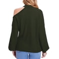 thumbnail image 3 of Jersey de punto con hombros descubiertos y hombros caídos para mujer, manga larga, cuello redondo, suave y suelto, color verde OD XXL, 3 of 5