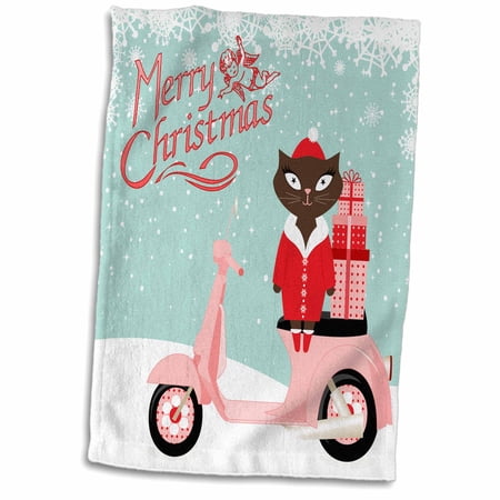 3dRose Christmas Cat with Presents and Merry Christmas Greeting - Towel  15 by 22-inch