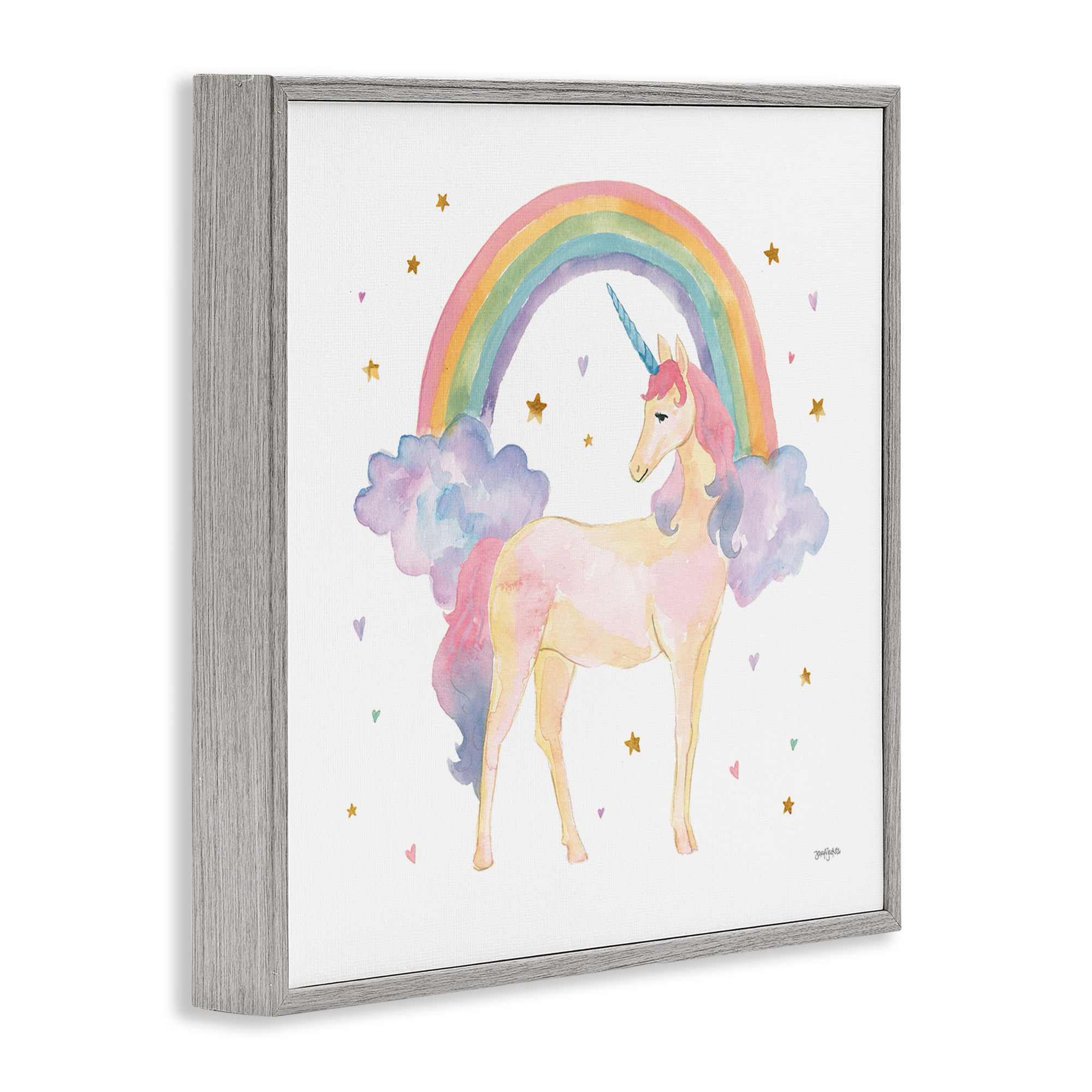 Stupell Industries Kids Nursery Unicorn Watercolor Art for Kids Painting Gray Framed Art Print Wall Art, 12 x 12