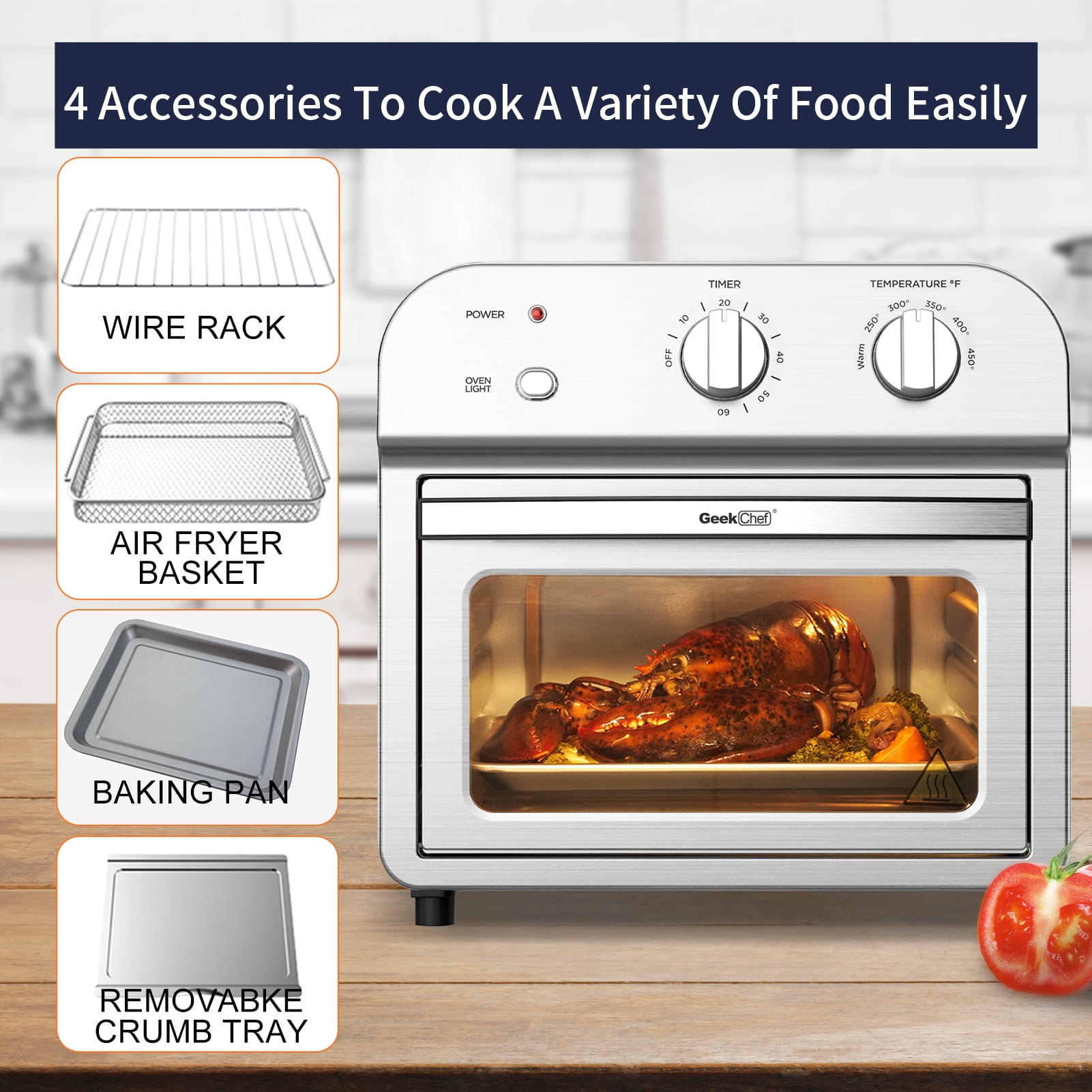 Dropship Geek Chef Steam Air Fryer Toast Oven Combo , 26 QT Steam  Convection Oven Countertop , 50 Cooking Presets, With 6 Slice Toast, 12  Pizza, Black Stainless Steel. Prohibited From Listing