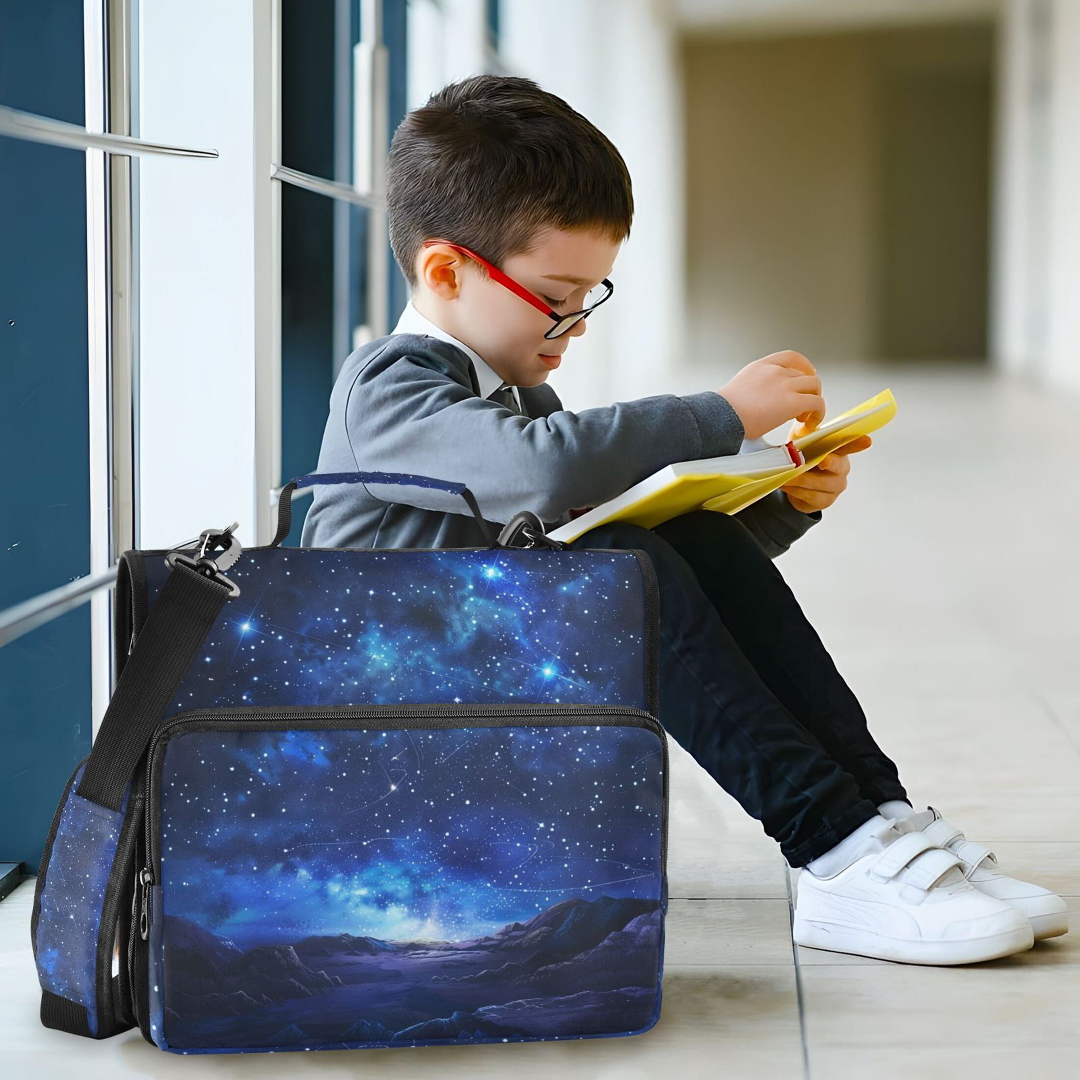 3 Ring Zipper Binder with Shoulder Strap Waterproof Trapper Keeper 1.5 Inch D-Ring 500 Sheets Capacity Bright Star in Sky