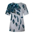 thumbnail image 5 of USSUMA Womens Tops Dressy Casual Trendy Shirts Women's Casual T-shirt Feather Printed Round-Neck Short Sleeve Tunic Tops Pullover Tops Blouse Female Tops, 5 of 5