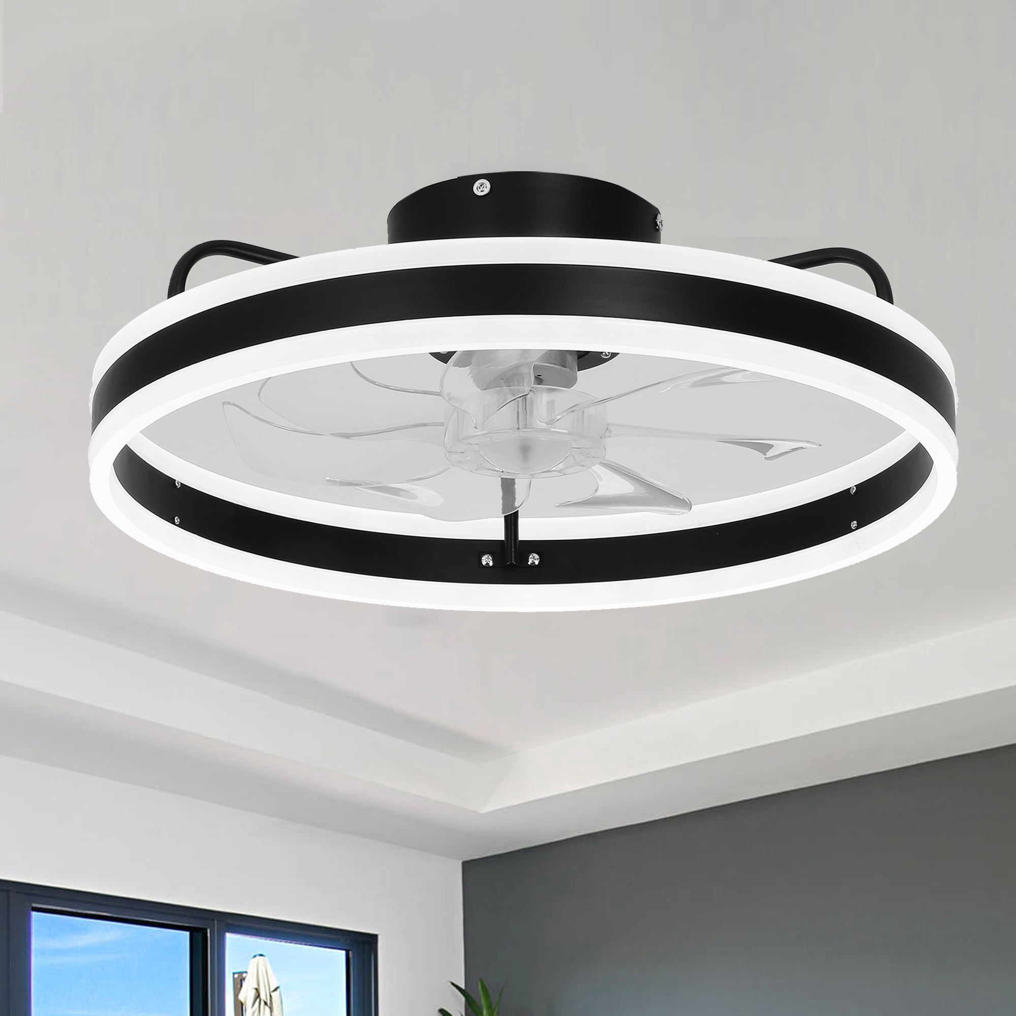 Bella Depot 19.6" Modern Flush Mount Ceiling Fan with Integrated LED Light, 6-Speed with App and Remote Control