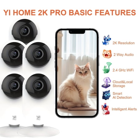 Smart Home Security Camera 5-Pack, 2.4G WiFi Indoor Camera with Two-Way Audio, AI Human/Pet Motion Detection, HD Color Night Vision, Remote Mobile App, Cloud/SD Storage & Alexa Compatible
