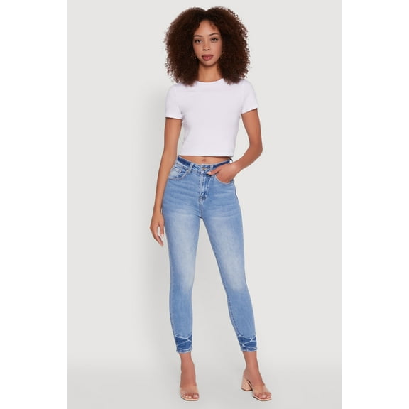 Womens WAX Crinkle Hem Whiskered Skinny Jeans