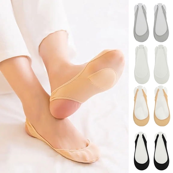 1 Pair Women Summer High Heels Shoes Silicone Non-Slip Socks Ice Silk Sponge Half-Palm Suspender Invisible Boat Socks