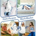 thumbnail image 5 of XL Size Flannel Shark Blanket Hoodie, Soft Cozy Warm Wearable Shark Blanket, Funny Shark Onesie Sleeping Bag Blanket，Wearable shark blanket hoodie cartoon animal one-piece blanket(Blue）, 5 of 6