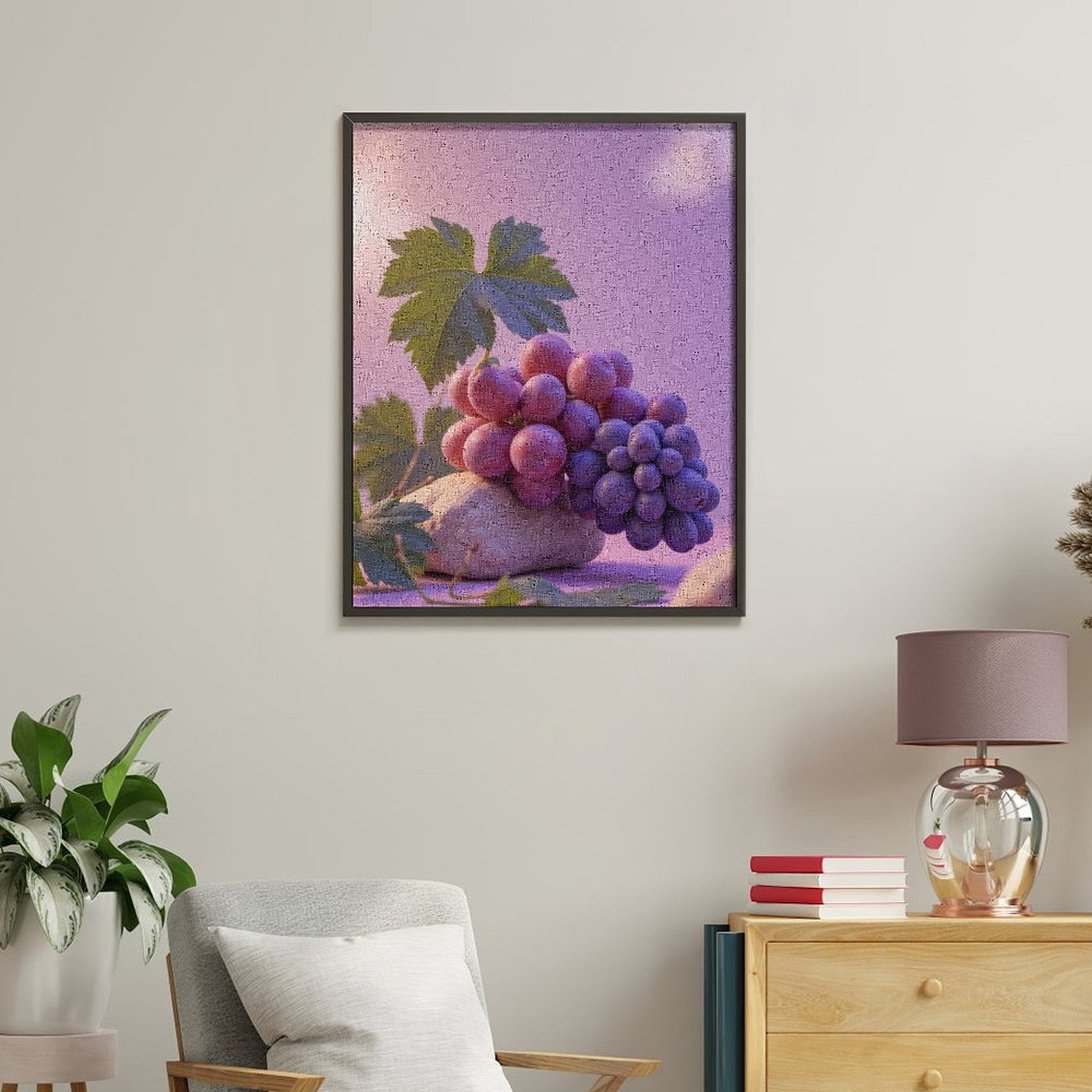 Paint by Numbers Kit for Adults, Pink Purple Grapes Leaf Rock Paint by Numbers, Easy Paint by Numbers Kit for Adults Beginner, DIY Adult Paint by Number Kits on Canvas, Home Decor