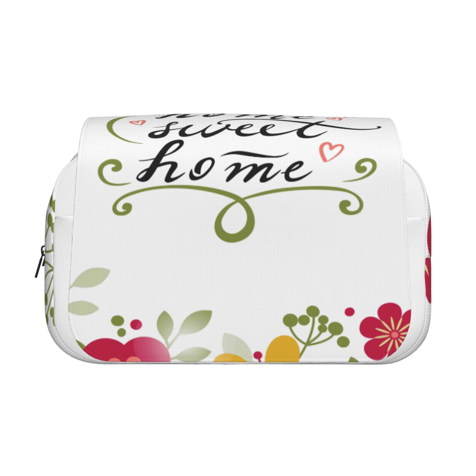 Rateoe Home Sweet Home Floral Pattern Double Clamshell Pen Case, Storage Organizer with Two Zipper Compartments– Holds Up to 50 Pencils & Pens