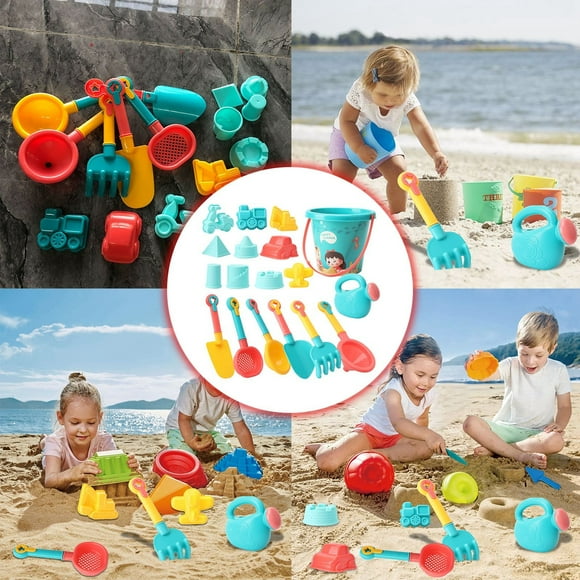 Riforla Children's Beach Toy Bucket 18 Piece Set for Babies to Play in The Water Sand Digging Tools Shovel Beach Bucket Play in The Water Beach toy Sky Blue