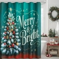 thumbnail image 2 of Dark Green Merry & Bright Christmas Shower Curtain Set for Bathroom Decoration Snow Colored Ball Christmas Tree Design Shower Curtain Waterproof with Hooks 72x72 Innch, 2 of 6
