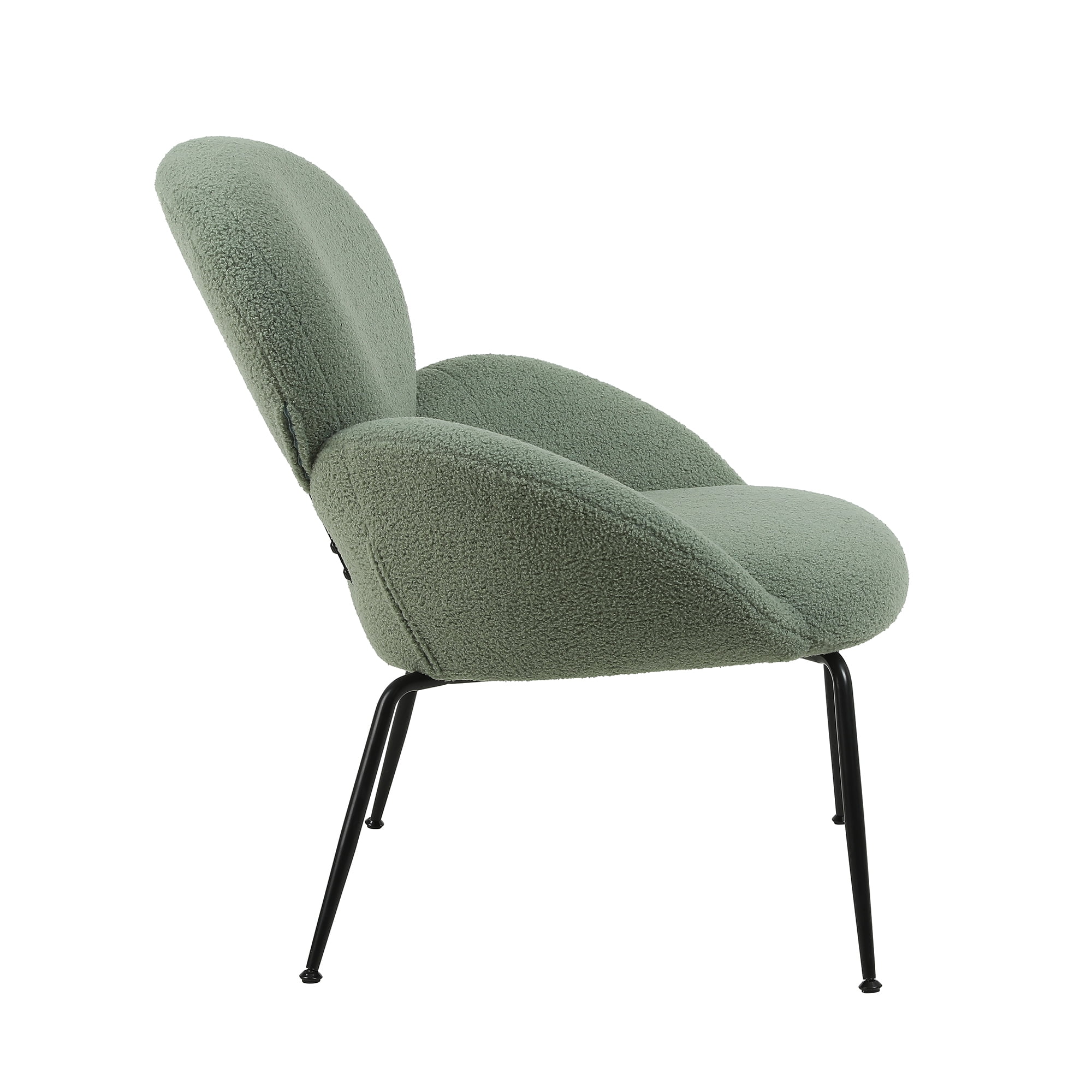 Kadyn Modern Sherpa Armchair with Black Metal Legs, Comfy and Soft Chairs for Bedroom, Light Green