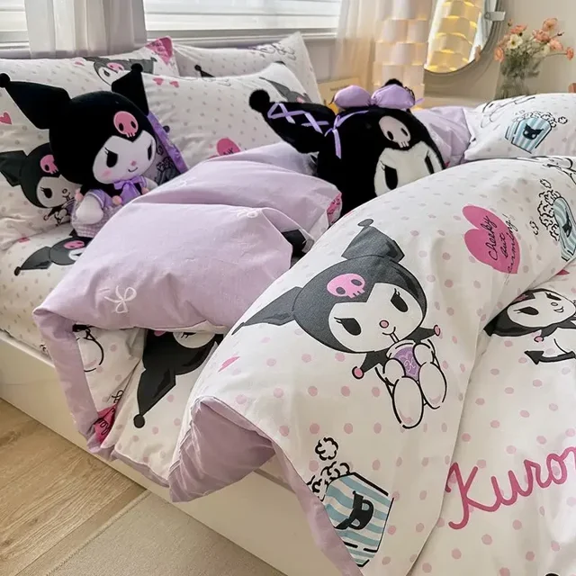 Sanrio Hello Kitty Kuromi Cinnamoroll My melody nueva funda de edredón de algodón con estampado de dibujos animados bonitos y sencillos juego de sábanas de tres piezas