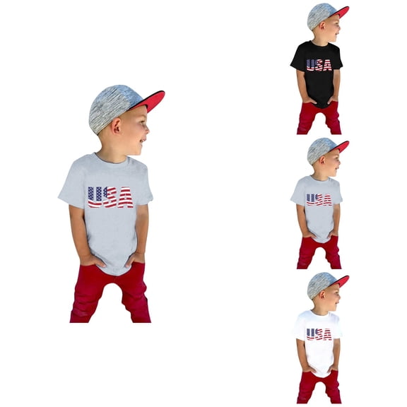 Toddler Kids Baby Girls Boys 4th Of July Summer Short Sleeve Independence Day T-Shirt Tee American Flag Tops Patriotic Cotton Tee Black 1 Year