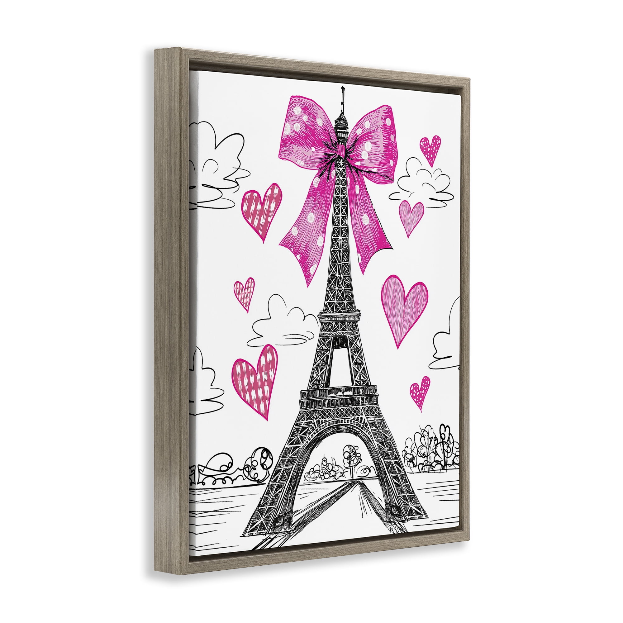 Stupell Industries Heart Patterned Eiffel Tower Brown Framed Floater Canvas Wall Art, design by Jess Stempel