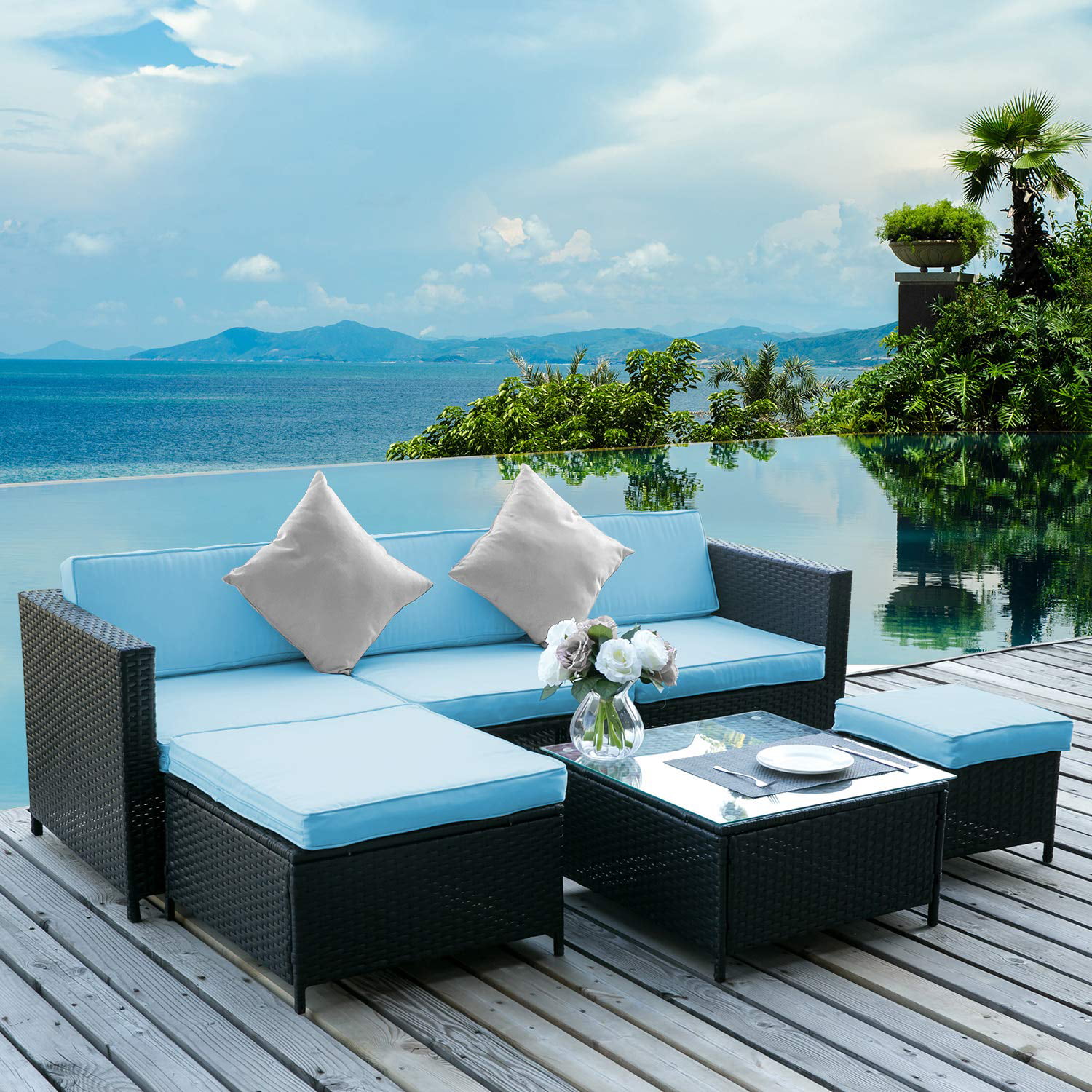 Clearance! 6PCS Outdoor Patio Furniture, All-Weather Wicker Patio Set