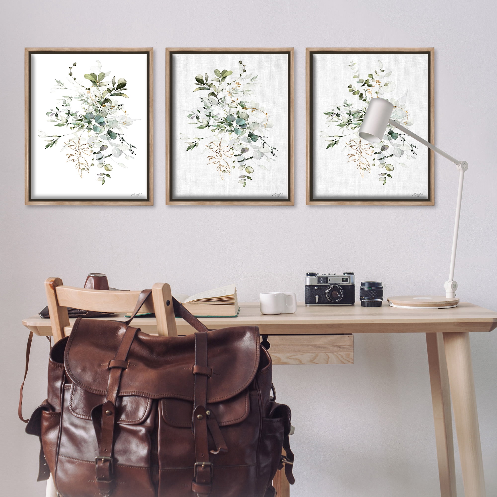 Stupell Industries Herbal Botanicals Pattern Botanical & Floral Painting Brown Floater Framed Canvas Art Print Wall Art, 25 x 31, Set of 3