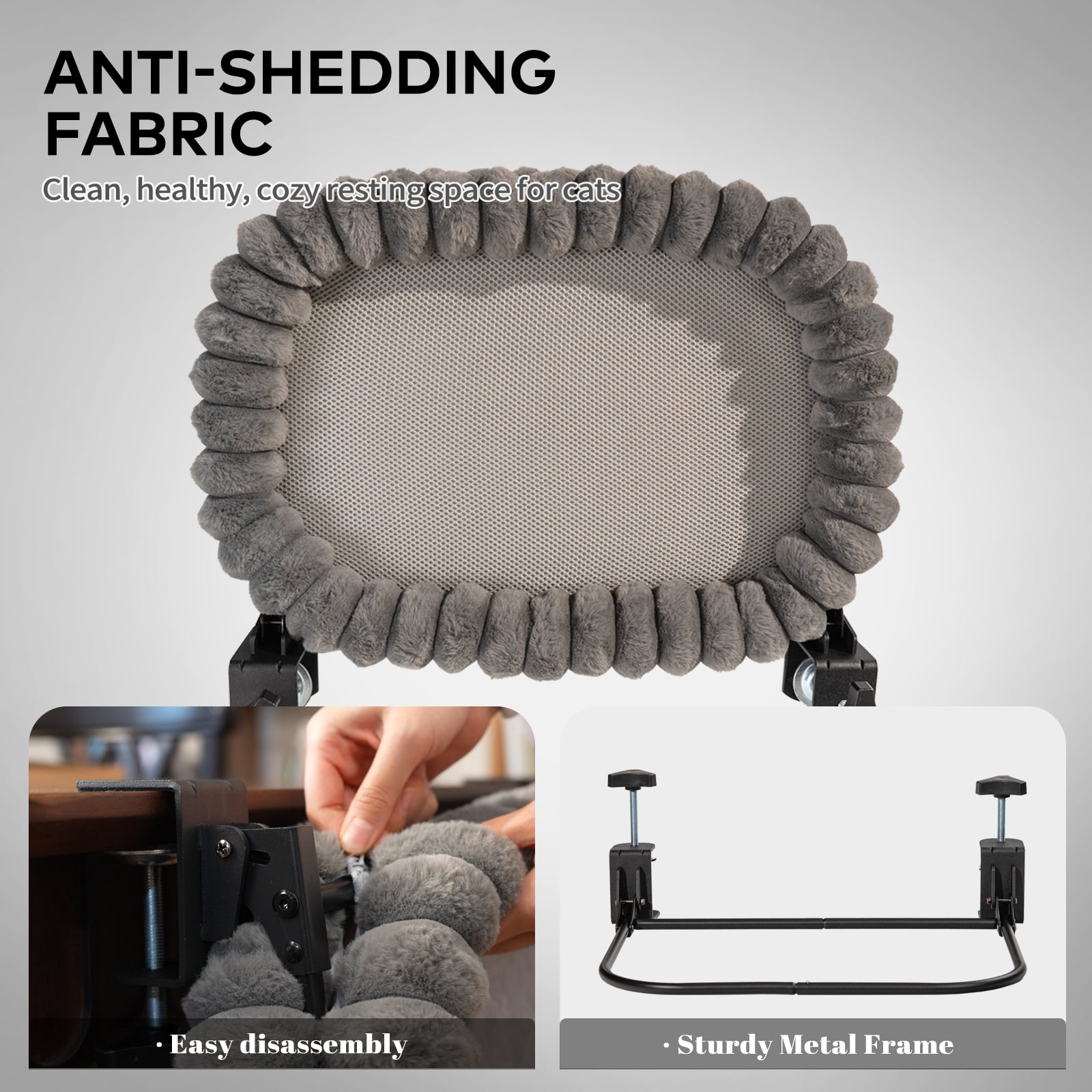 CheerPals Cat Desk Bed, 21*15in Double-Layer Foldable Cats Hammock, Plush&Grids Design for All Reason(Medium,Grey)