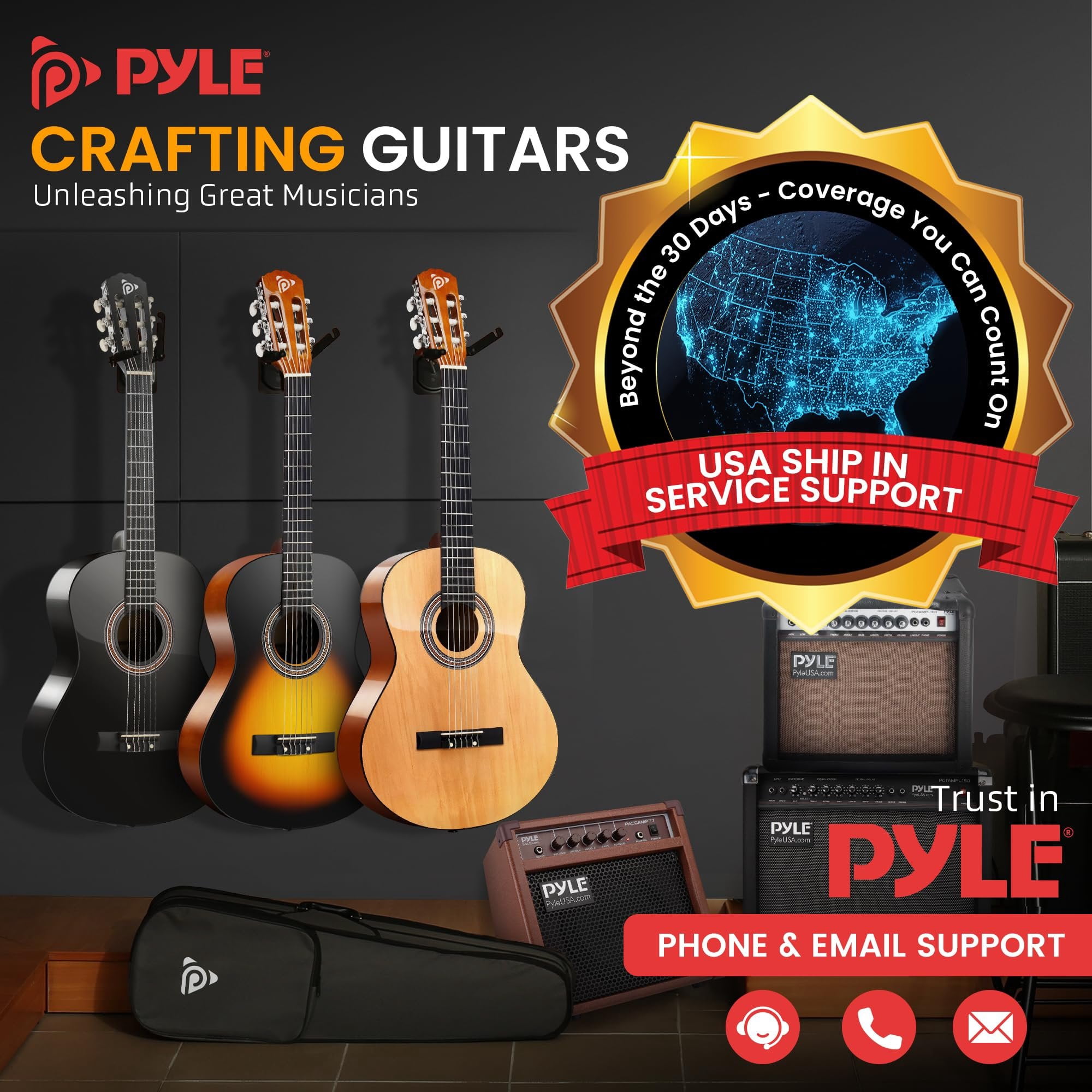 Pyle 6 String HOME_APPLIANCES, Right, Black Gloss, 36" PGACMS82BK
